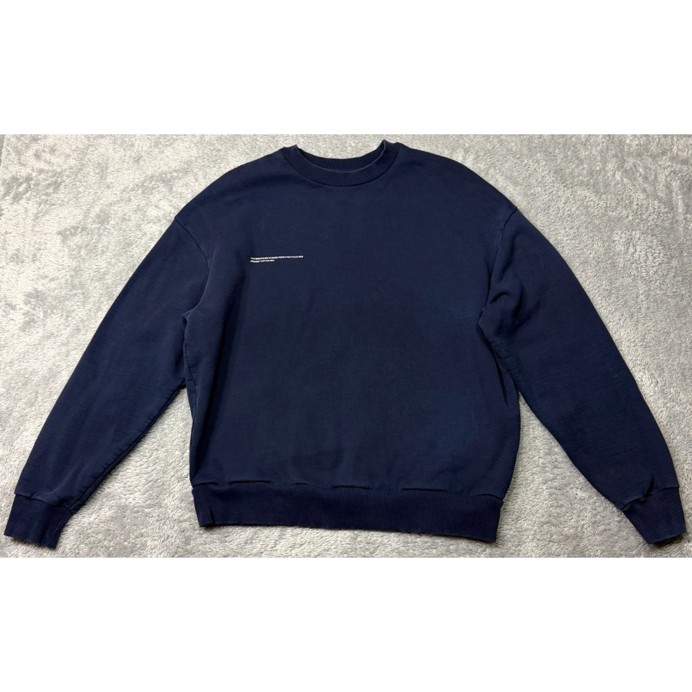 PANGAIA Sweatshirt Men XS Navy Blue Organic Cotton Fleece Crewneck Pullover Logo